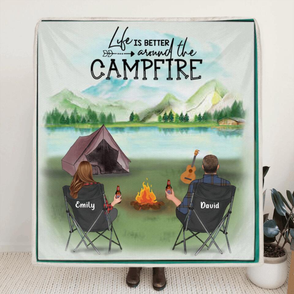 Personalized Camping Blanket Gift for Whole Family, Camping Lovers - Couple with Up to 6 Pets, Parents with Up to 6 Kids, No Camper - Camping Partners For Life