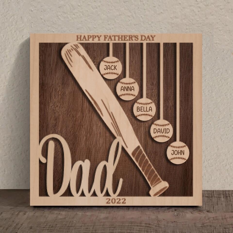 Personalized Baseball Square 3 Layered Baseball Wooden Art - Gift Idea For Father's Day 2023