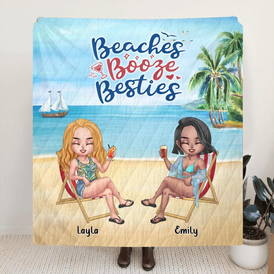 Personalized Besties Fleece Throw Blanket/Quilt - Up to 4 People - Gift Idea For Besties/Friends - Beaches Booze Besties