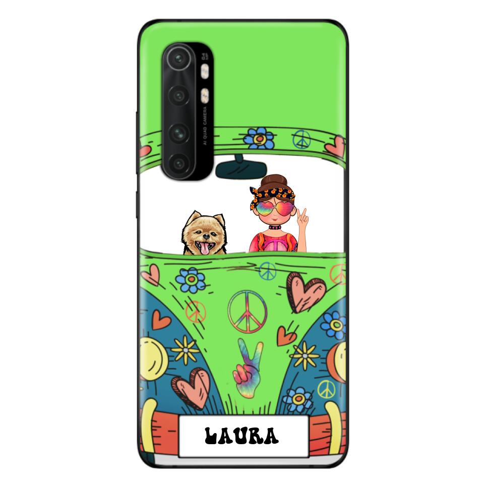 Personalized Hippie Girl Phone Case - Girl with up to 3 Pets - Case for iPhone, Samsung and Xiaomi