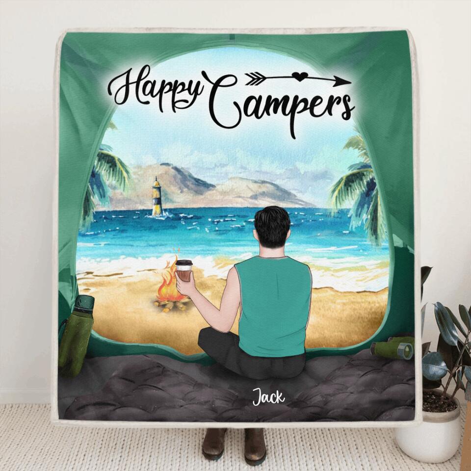 Personalized Dog Camping Quilt/Fleece Blanket - Man/Woman/Couple With Up to 3 Dogs - Best Gift For Camping Lover - View Inside The Tent