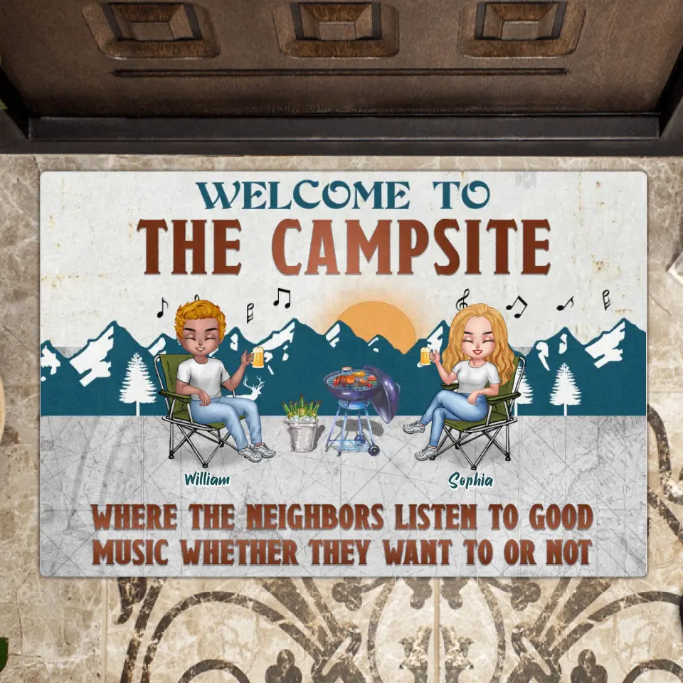 Personalized Camping Couple With Pet Doormat - Couple With Up to 4 Pets - Gift Idea For Camping/Dog/Cat Lovers - Welcome To The Campsite