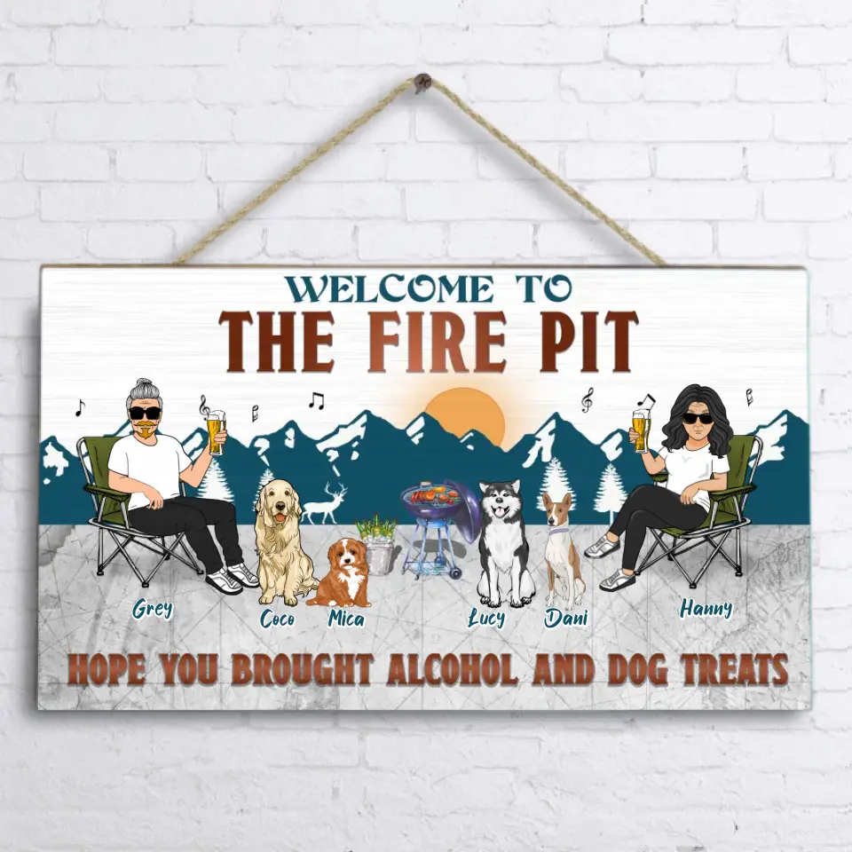 Personalized Camping Couple With Pet Wooden Sign - Couple With Up to 4 Pets - Gift Idea For Camping/Dog/Cat Lovers - Welcome To The Fire Pit