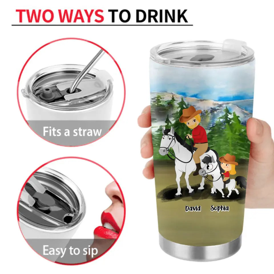 Personalized Dad Horse Riding Tumbler - Gift Idea For Father's Day/Horse Lovers - Father & Daughter Riding Horse Partners For Life
