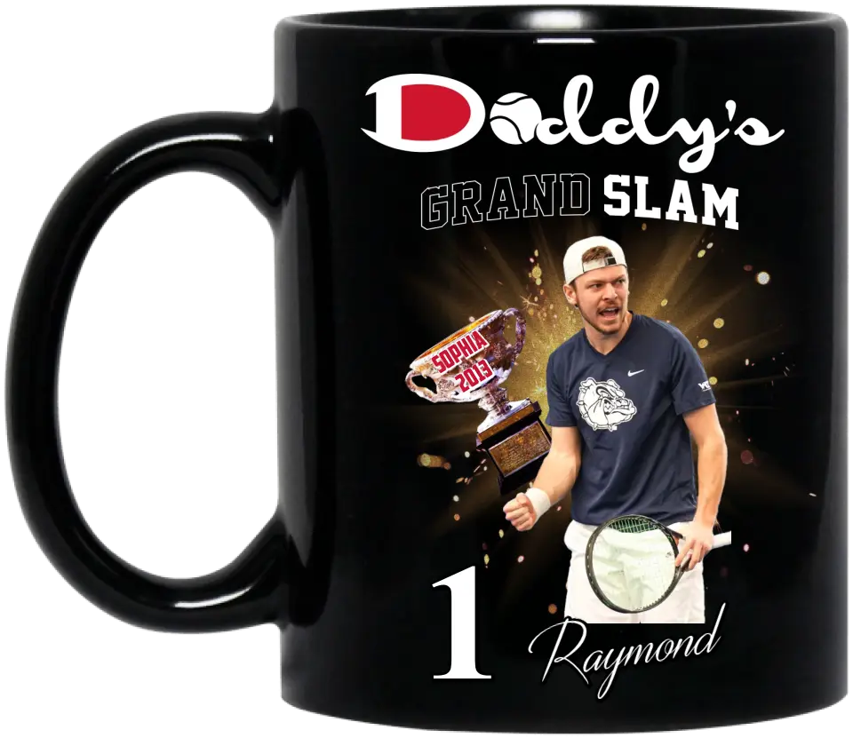 Personalized Daddy Coffee Mug - Up to 4 Children - Father's Day Gift Idea for Tennis Lovers - Daddy's Grand Slam