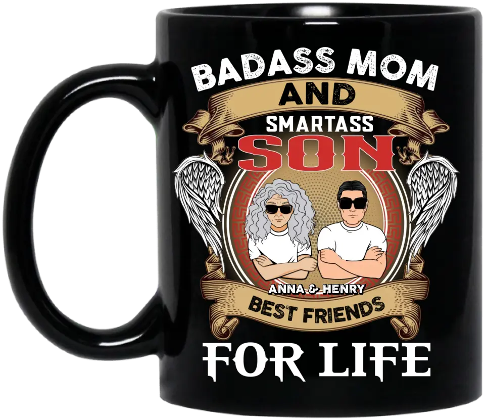 Personalized Mother And Son Coffee Mug - Gift Idea For Mother's Day From Son - Badass Mom And Smartass Son Best Friends For Life