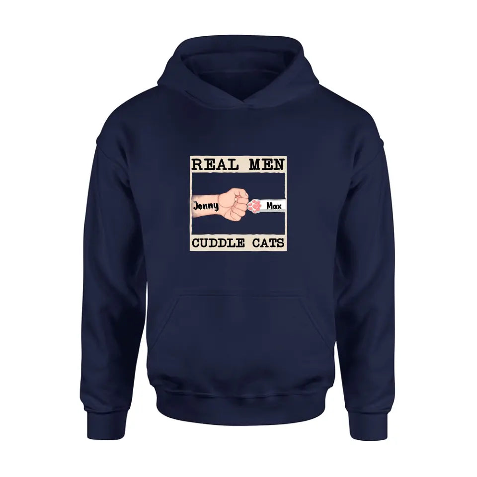 Personalized Cuddle T-Shirt - Up to 6 Cats - Father's Day Gift Idea for Cat Owners - Real Men Cuddle Cats
