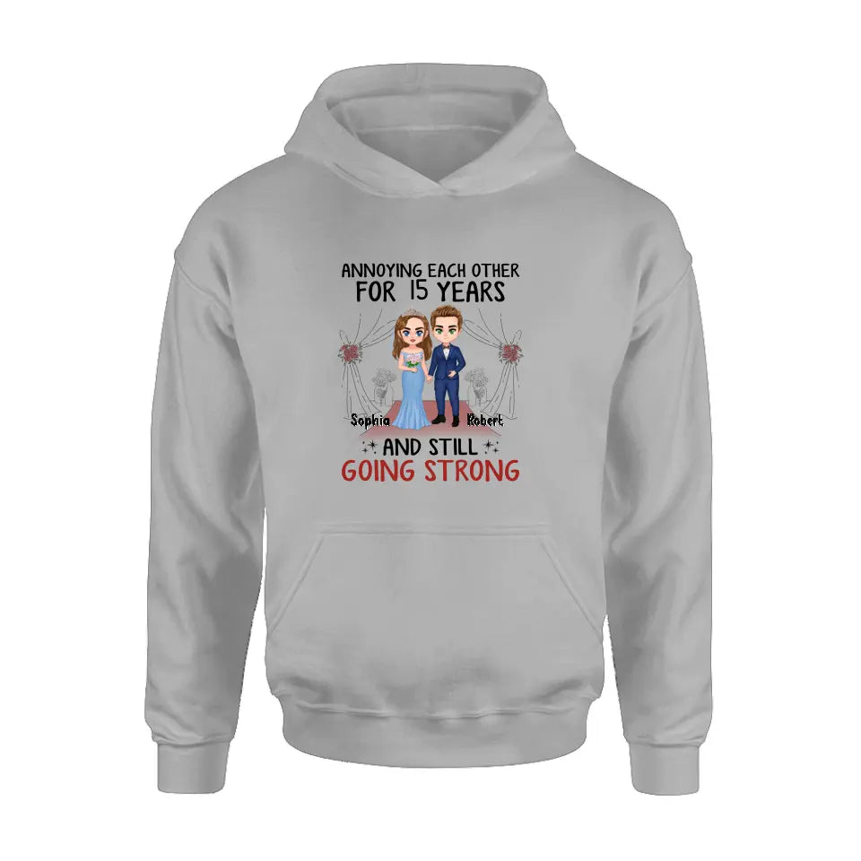 Personalized Chibi Couple Shirt/Hoodie - Best Gift Idea For Couple/Husband/Father's Day - Annoying Each Other For 15 Years And Still Going Strong