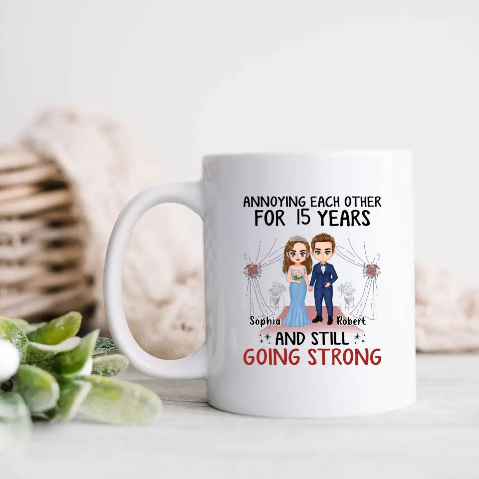 Personalized Chibi Couple Coffee Mug - Best Gift Idea For Couple/Husband/Father's Day - Annoying Each Other For 15 Years And Still Going Strong