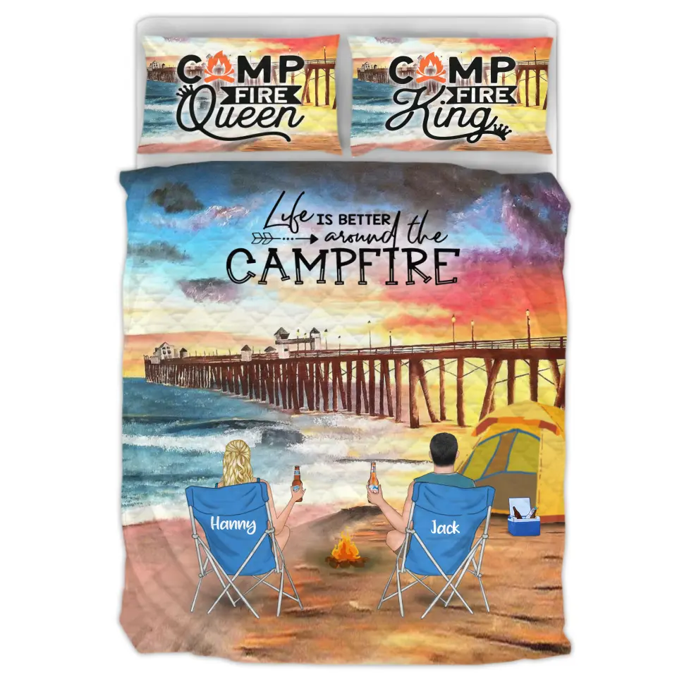 Personalized Famous Places Camping Quilt Bed Sets - Gift for Whole Family, Camping Lovers - Couple/Parents With Up To 5 Pets, 4 Kids - Life Is Better Around The Campfire