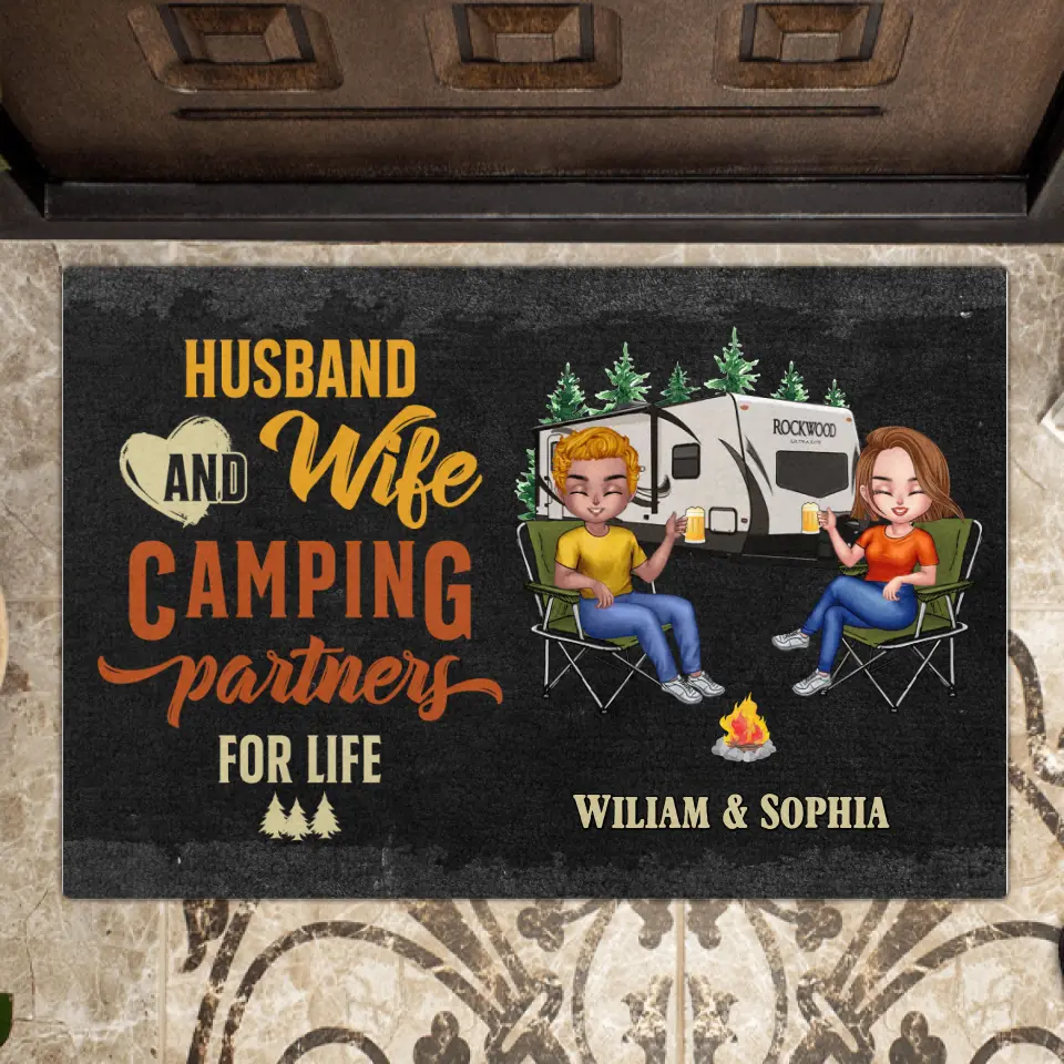 Personalized Camping Couple Doormat - Best Gift Idea For Couple/Camping Lovers - Husband And Wife Camping Partners For Life