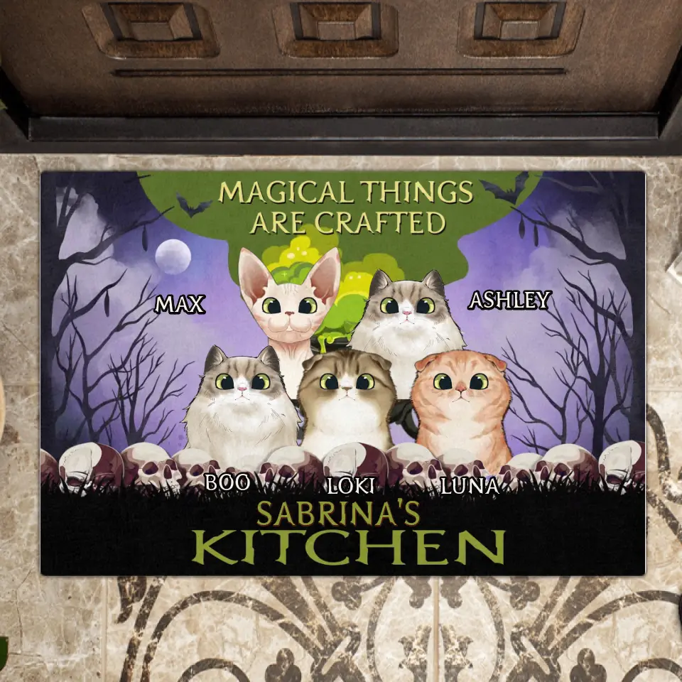 Personalized Cats Doormat - Gift Idea For Cats Lovers - Up to 5 Cats - Magical Things Are Crafted