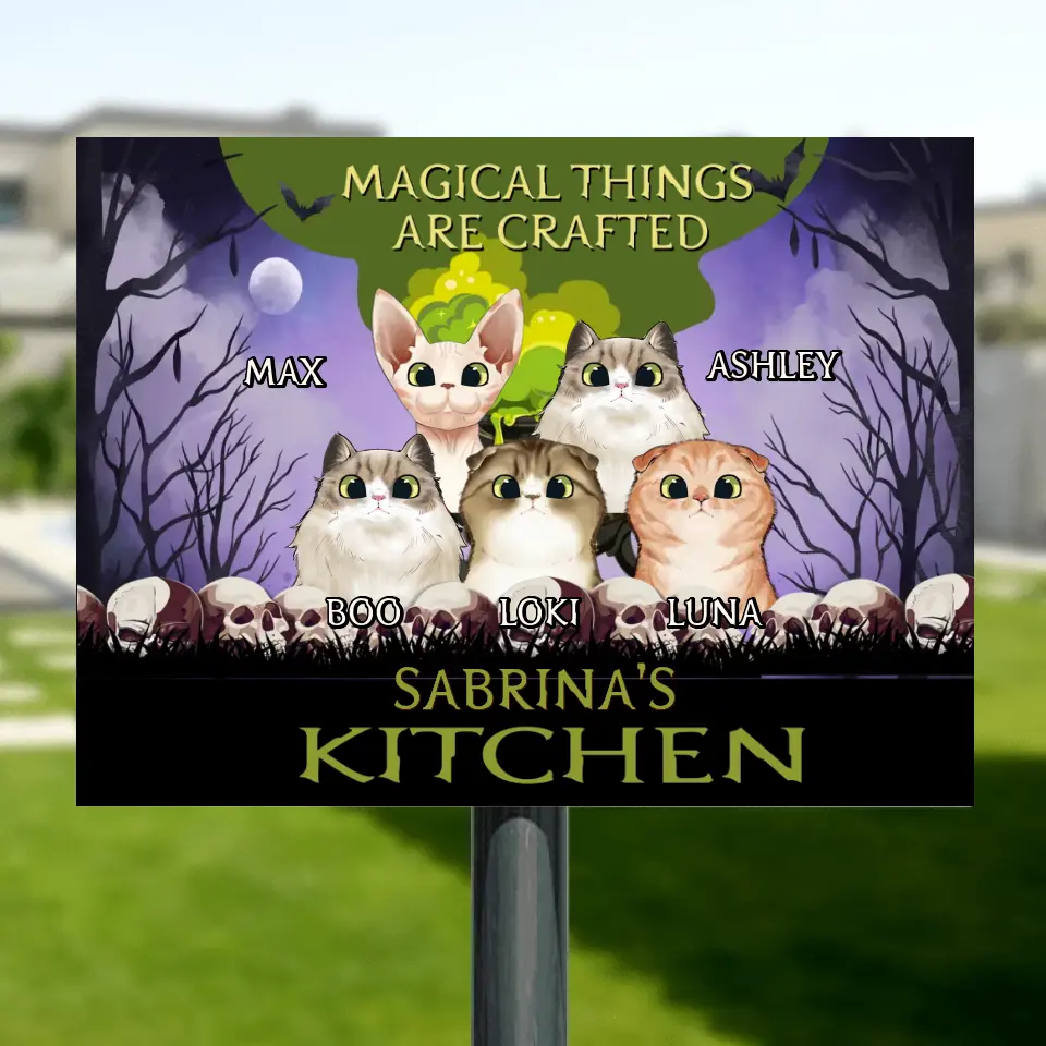 Personalized Cats Horizontal Metal Sign - Gift Idea For Cats Lovers - Up to 5 Cats - Magical Things Are Crafted