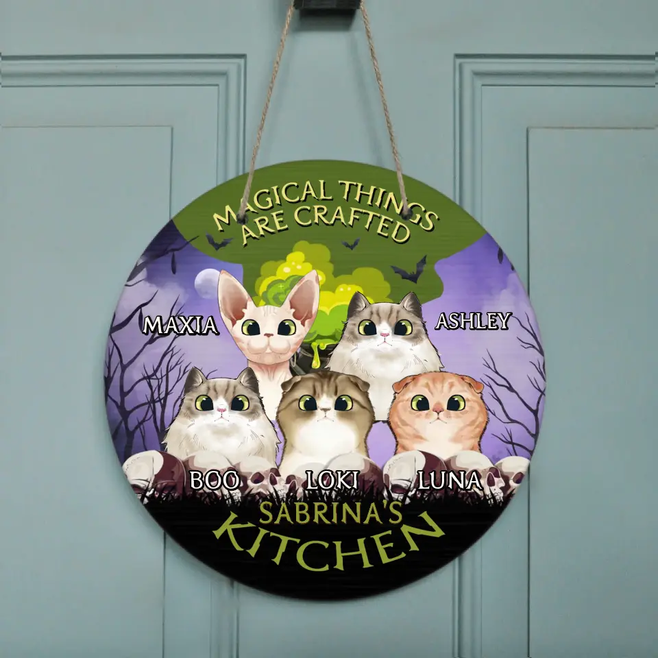 Personalized Cats Circle Door Sign - Gift Idea For Cats Lovers - Up to 5 Cats - Magical Things Are Crafted