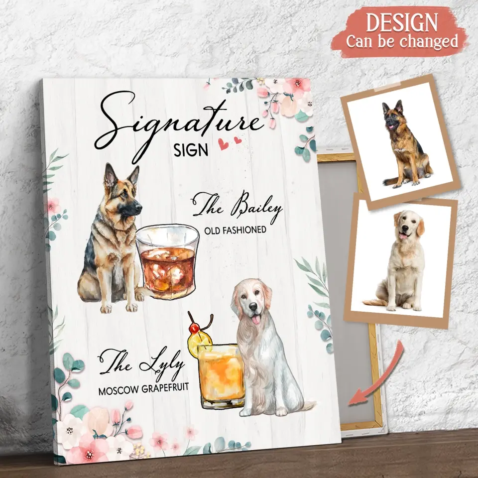 Personalized Wedding Canvas - Upload Up to 2 Pet's Photo - Wedding Gift Idea For Couple/Dog Lover - Signature Drink Sign