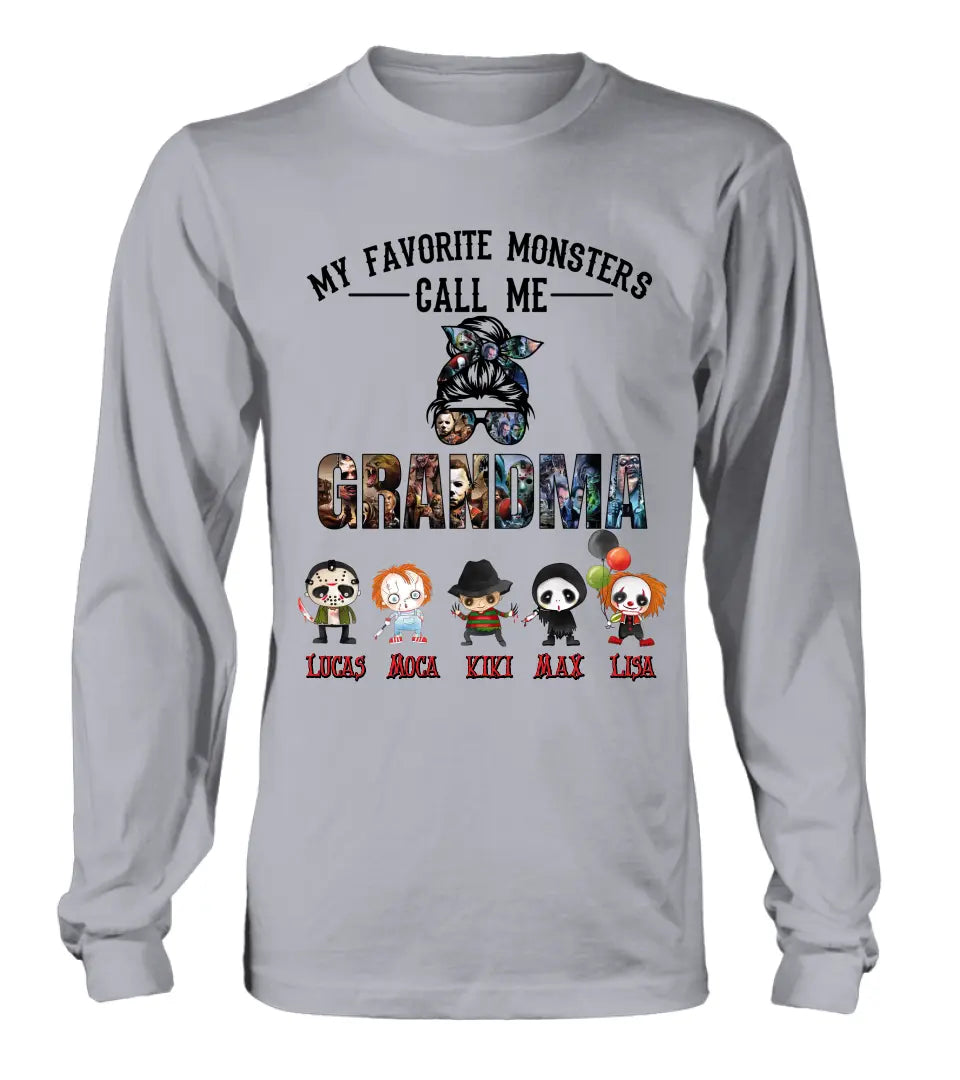 Personalized Halloween Shirt/Hoodie - Halloween Gift Idea for Halloween - Up to 5 Characters - My Favorite Monsters Call Me Grandma