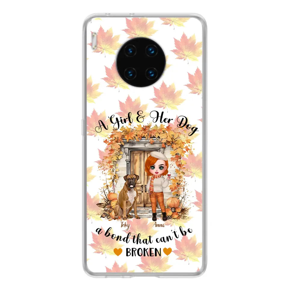 Personalized Fall And Dogs Phone Case - Gift Idea for Dog Lovers - Up to 6 Dogs - A Girl & Her Dogs A Bond That Can't Be Broken - Case For Xiaomi/ Oppo/ Huawei
