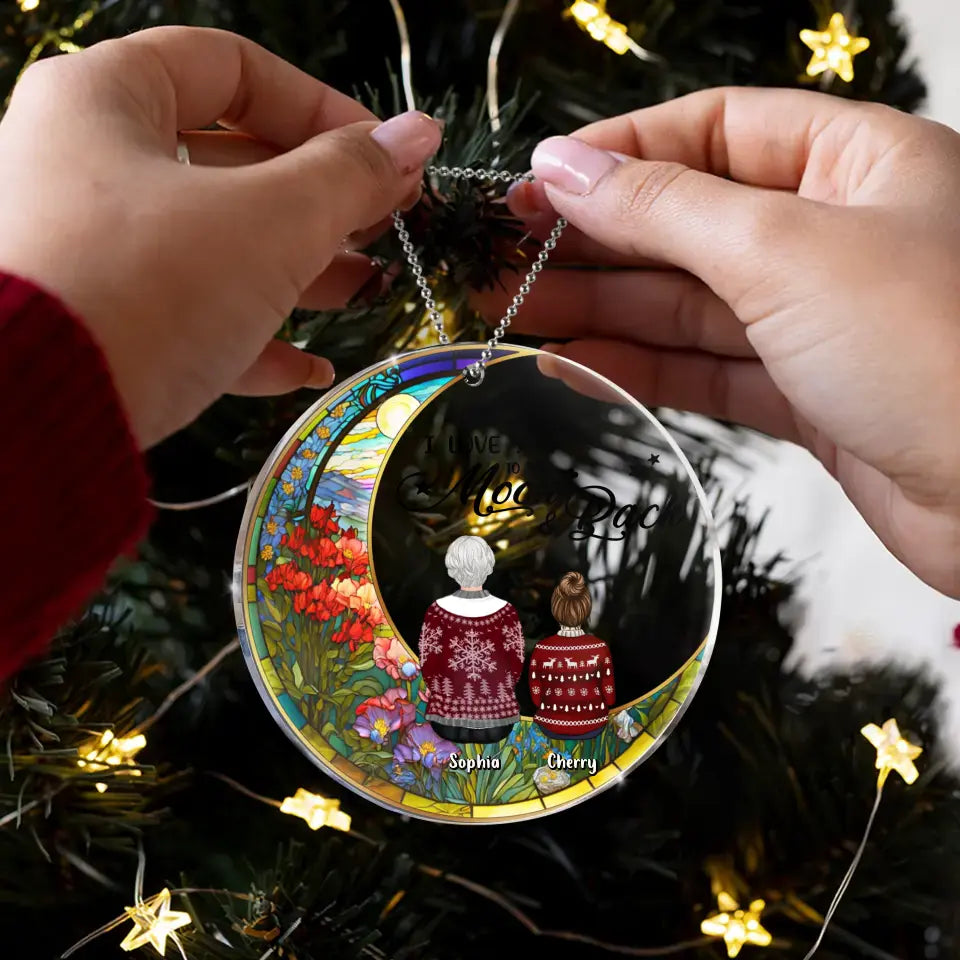 Personalized Family Circle Acrylic Ornament - Grandparent With Up To 3 Children - Christmas Gift Idea - I Love You To The Moon & Back