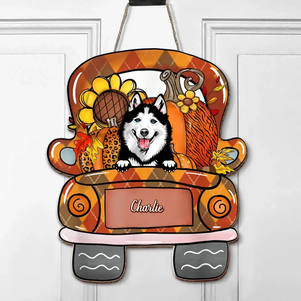 Personalized Dog Fall Season Wooden Sign - Gift Idea for Dog Lovers - Up to 3 Dogs