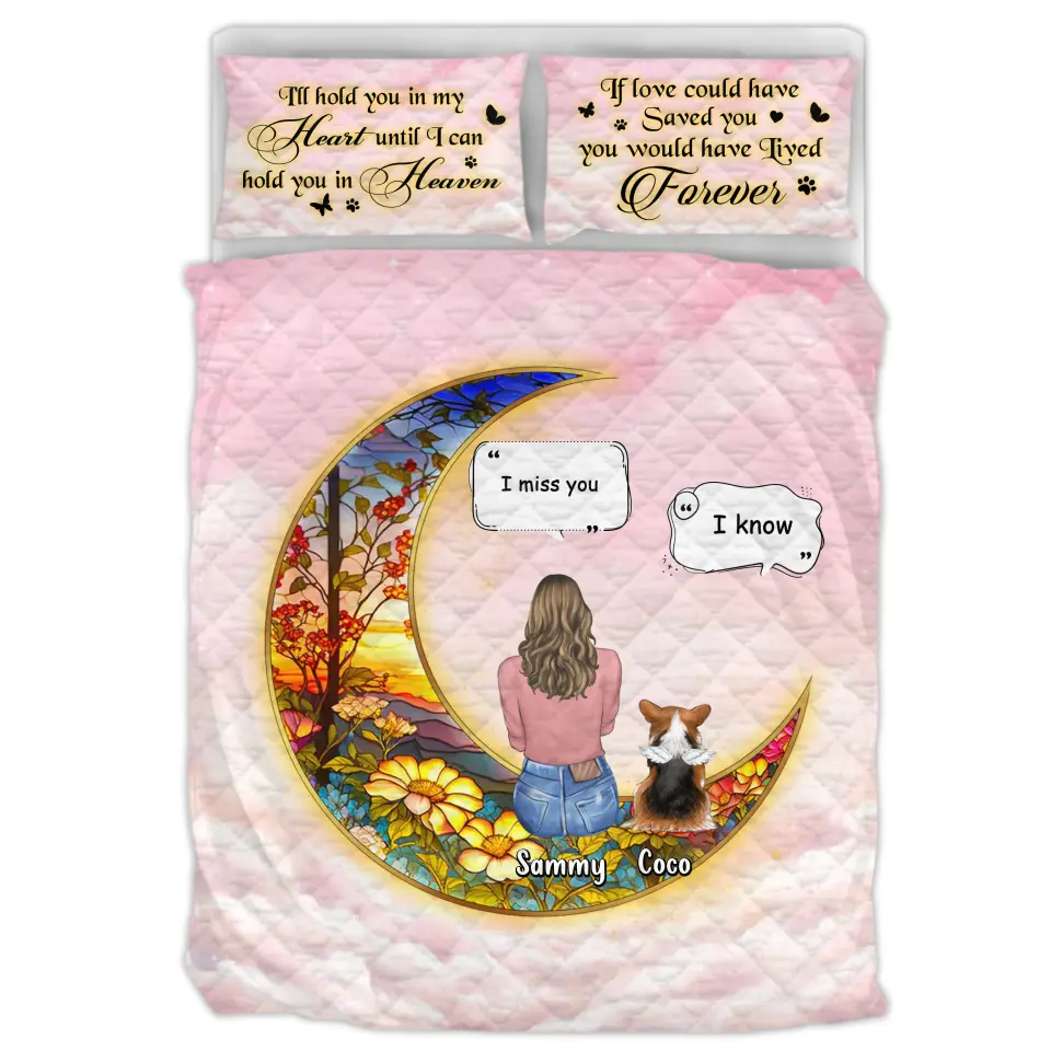 Personalized Memorial Pet Quilt Bed Set - Up to 3 Dogs/Cats/Rabbits - Memorial Gift Idea for Pet Owners