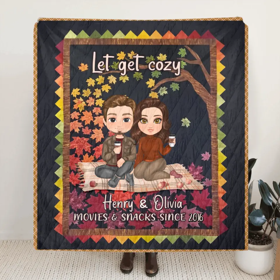Personalized Autumn Couple Quilt/Fleece Throw Blanket - Gift Idea For Couple/Husband/Wife - Let Get Cozy
