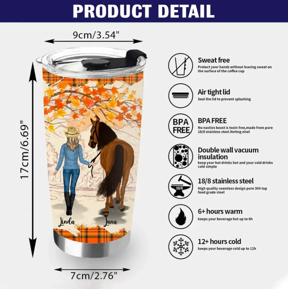 Personalized Horse Girl Tumbler 20oz - Gift Idea For Horse Lovers - Up To 6 Horses - I Love You To The Barn & Back