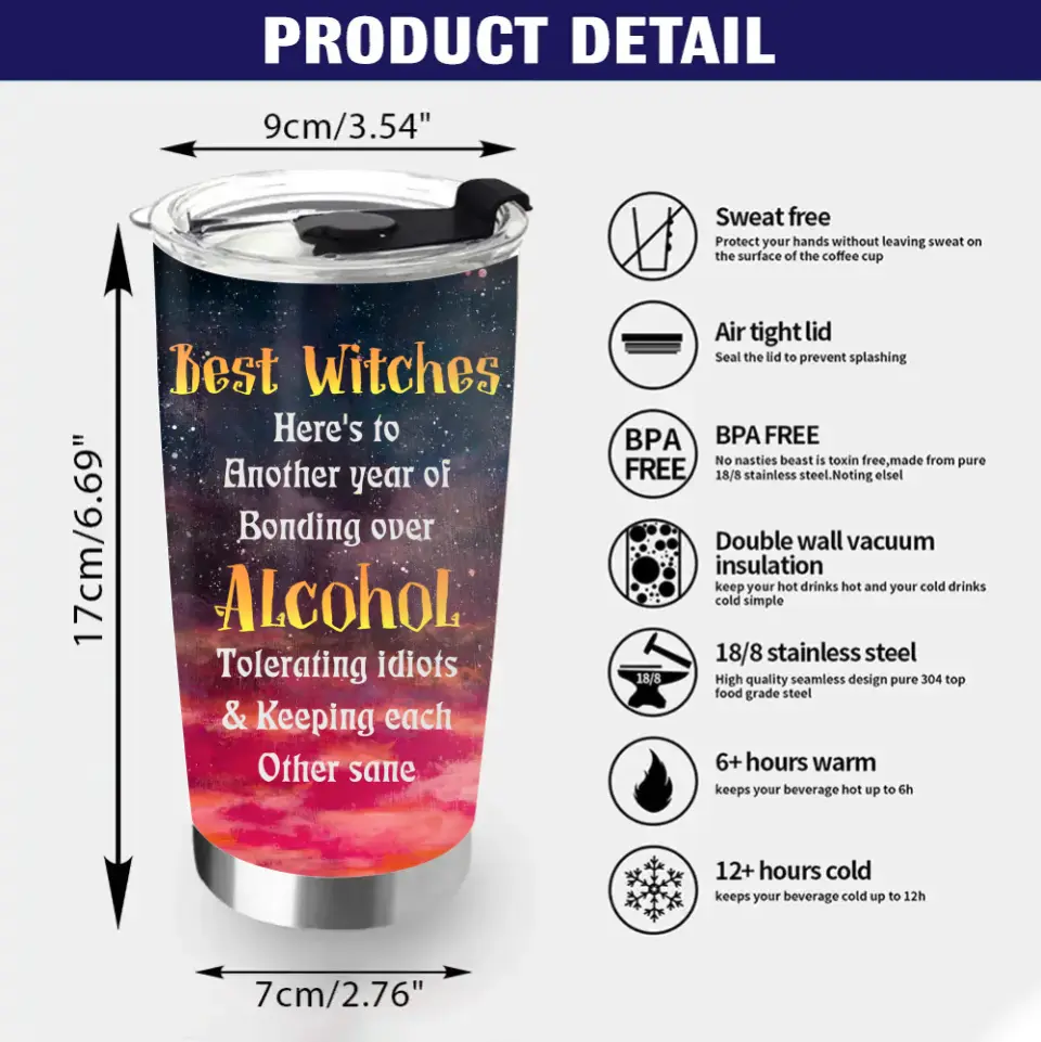 Personalized Witch Tumbler - Gift Idea For Halloween/Witch Lovers/Besties - Up to 2 Girls - Witches By Nature Bitches By Choice