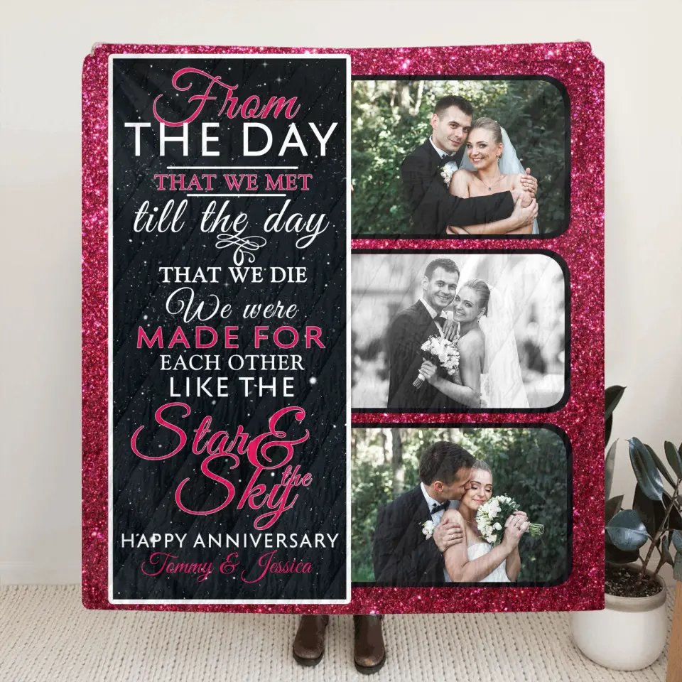 Personalized Couple Fleece Throw Blanket/Quilt - Upload Photos - Anniversary Gift Idea For Couple - From The Day That We Met Till The Day That We Die
