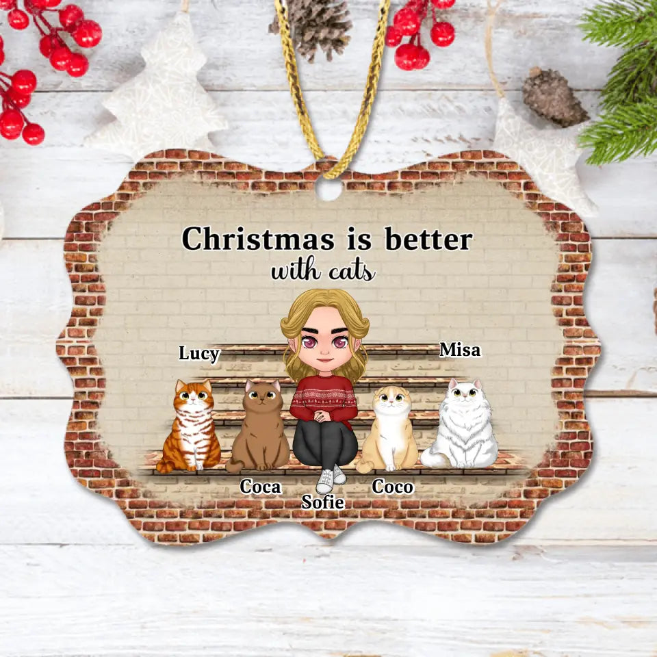 Personalized Christmas Cat Mom Rectangle Ornament - Gift Idea For Cat Lovers - Up to 4 Cats - Christmas Is Better With Cats
