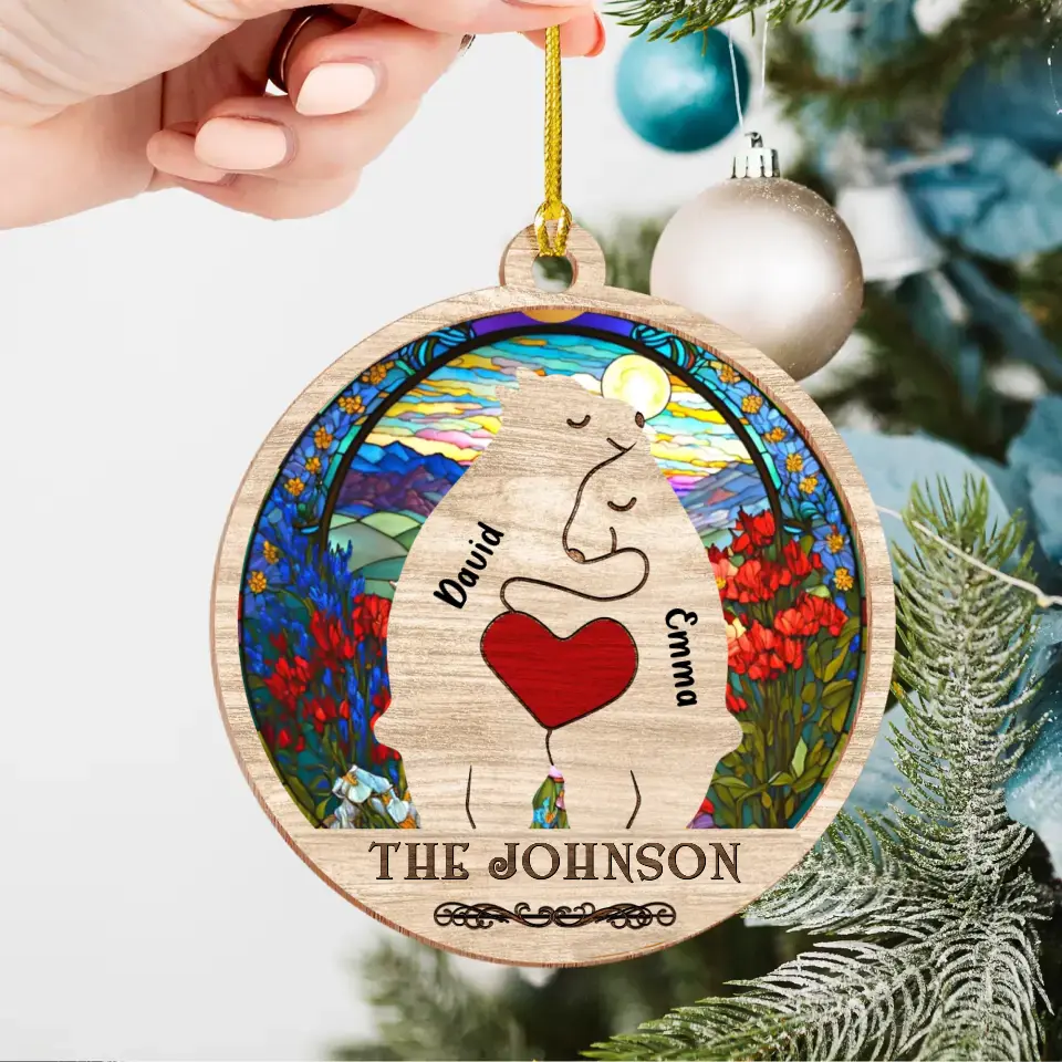 Personalized Bear Family Suncatcher Ornament - Couple/Parents with Up to 5 Children - Christmas Gift Idea for Family