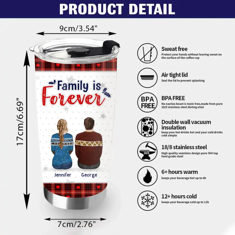 Personalized Brothers Sisters Tumbler - Up to 10 People - Christmas Gift Idea For Siblings/Family - Family Is Forever