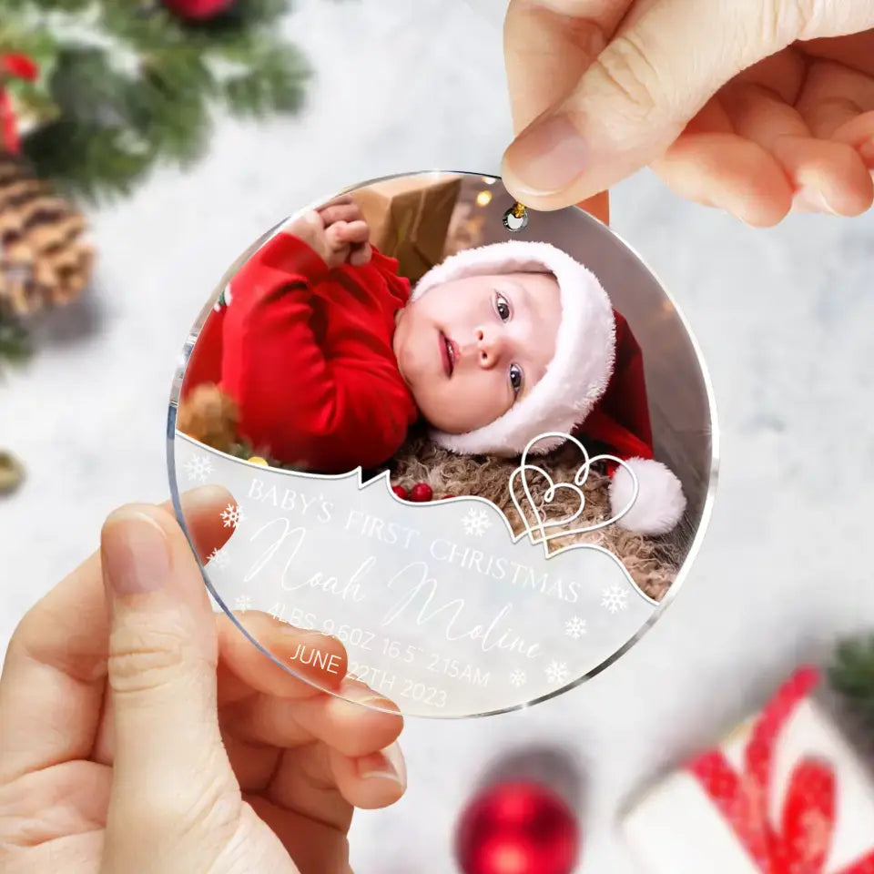 Personalized Baby's First Christmas Acrylic Ornament - Upload Baby's Photo - Christmas Gift Idea For Baby/Kid