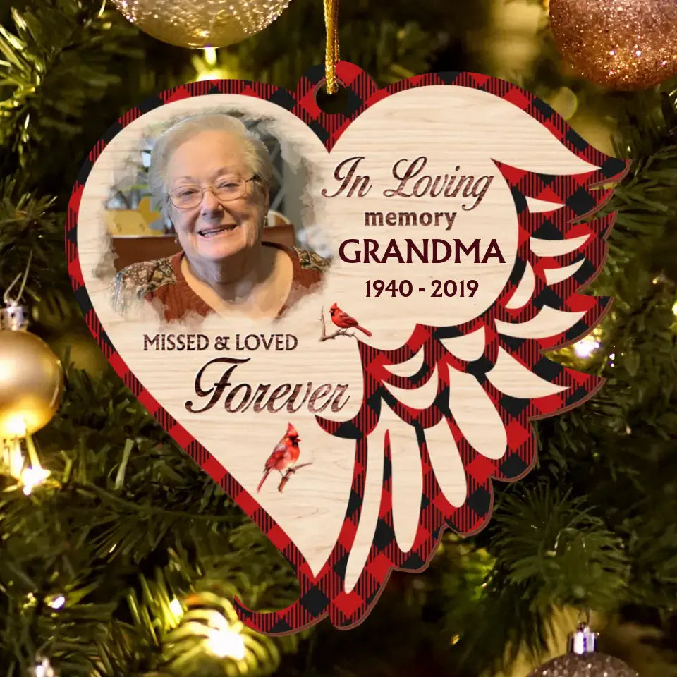 Personalized Memorial Photo Wooden Ornament - Christmas/Memorial Gift Idea for Family - Missed & Loved Forever