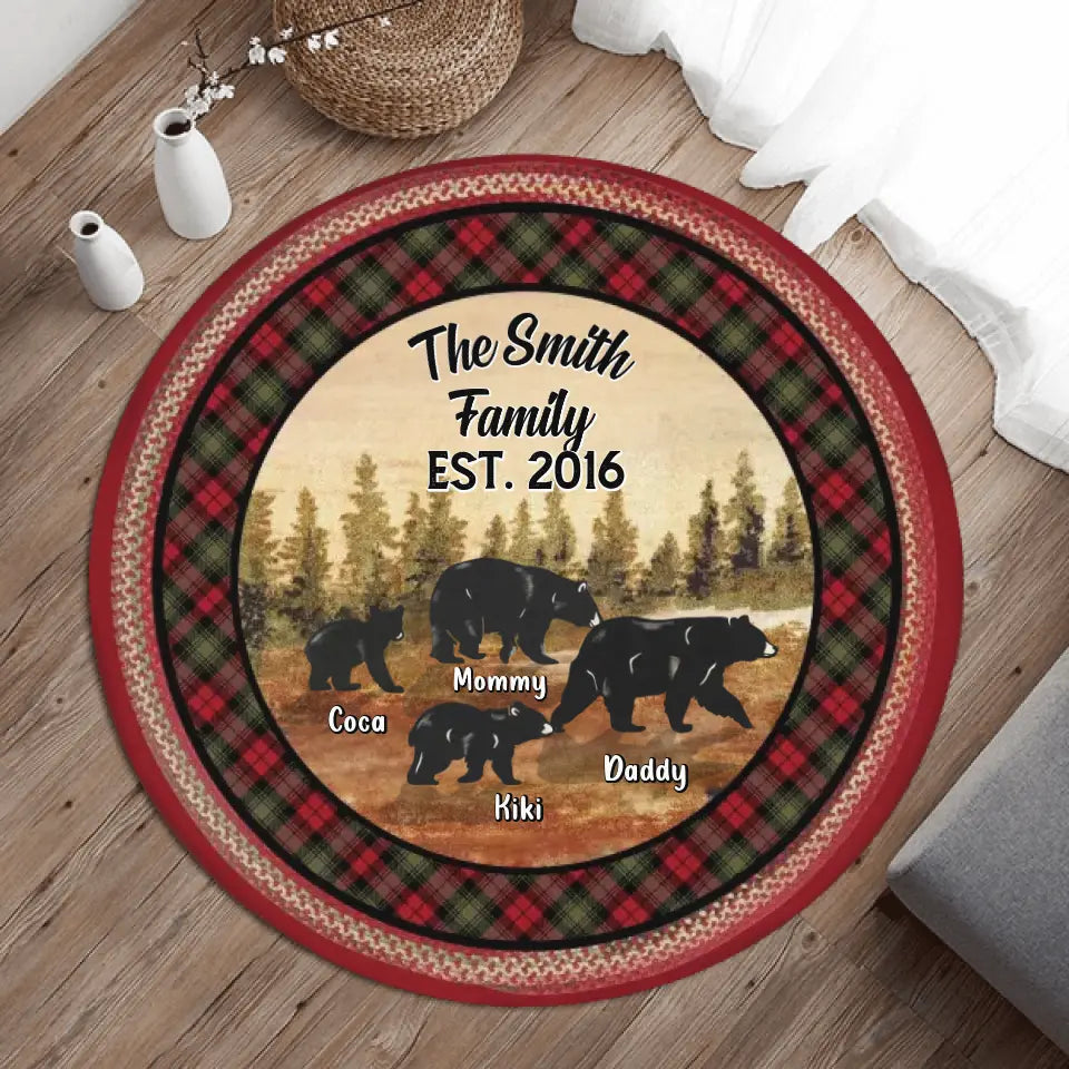 Personalized Camping Family Round Rug - Up to 9 Bears - Gift Idea for Camping Lovers - The Smith Family EST.2016
