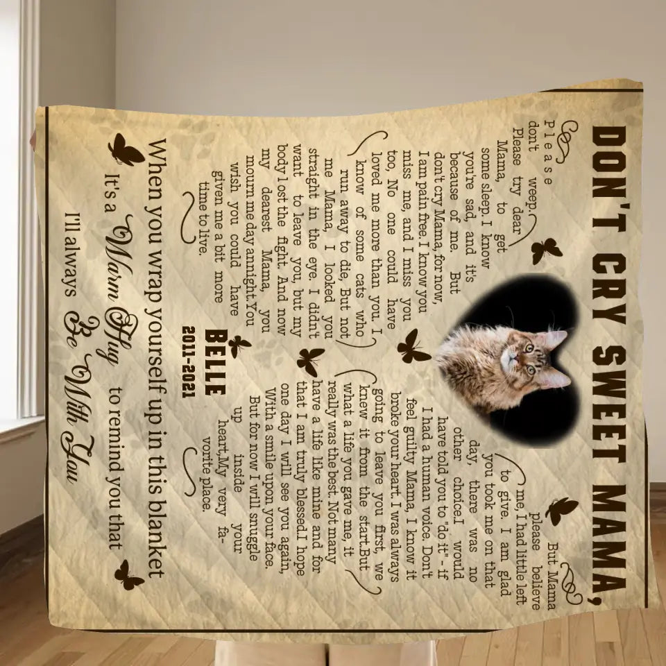 Personalized Memorial Fleece Throw Blanket & Quilt - Memorial Gift Idea For Pet Lover - Upload Photo - Don't Cry Sweet Mama