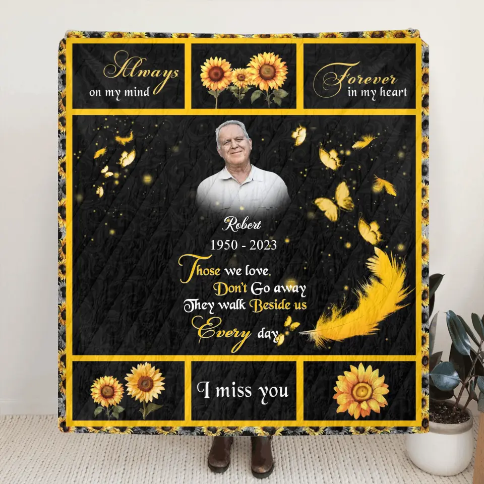 Personalized Memorial Photo Fleece Throw Blanket/Quilt - Memorial Gift for Family - Those We Love Don't Go Away They Walk Beside Us Everyday
