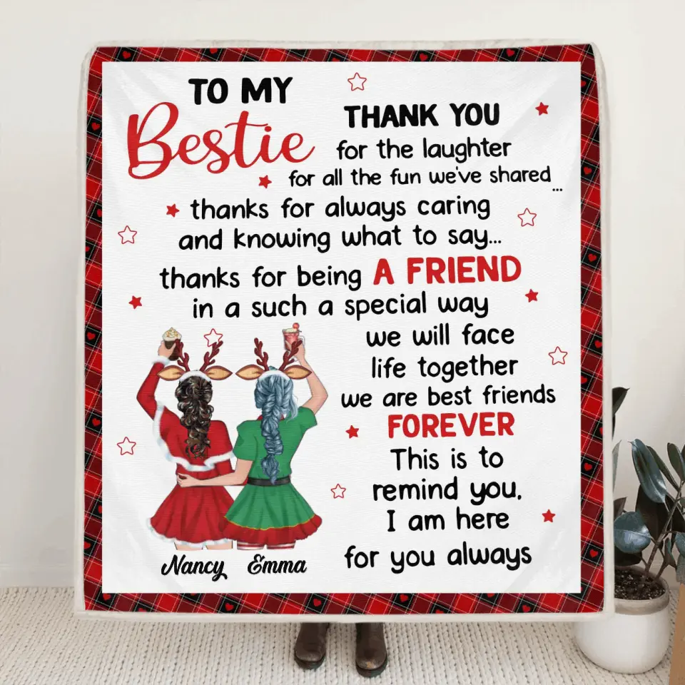 Personalized To My Bestie Quilt/Fleece Blanket - Gift Idea For Friends - To My Bestie Thank You For The Laughter For All The Fun We've Shared