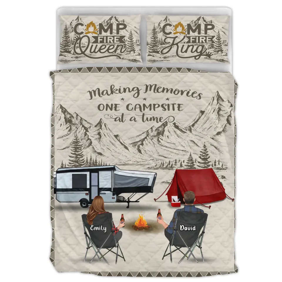 Personalized Camping Quilt Bed Sets - Couple/Parents With Up to 3 Kids And 4 Pets - Gift Idea For Camping Lover/Couple/Family - Making Memories One Campsite At A Time