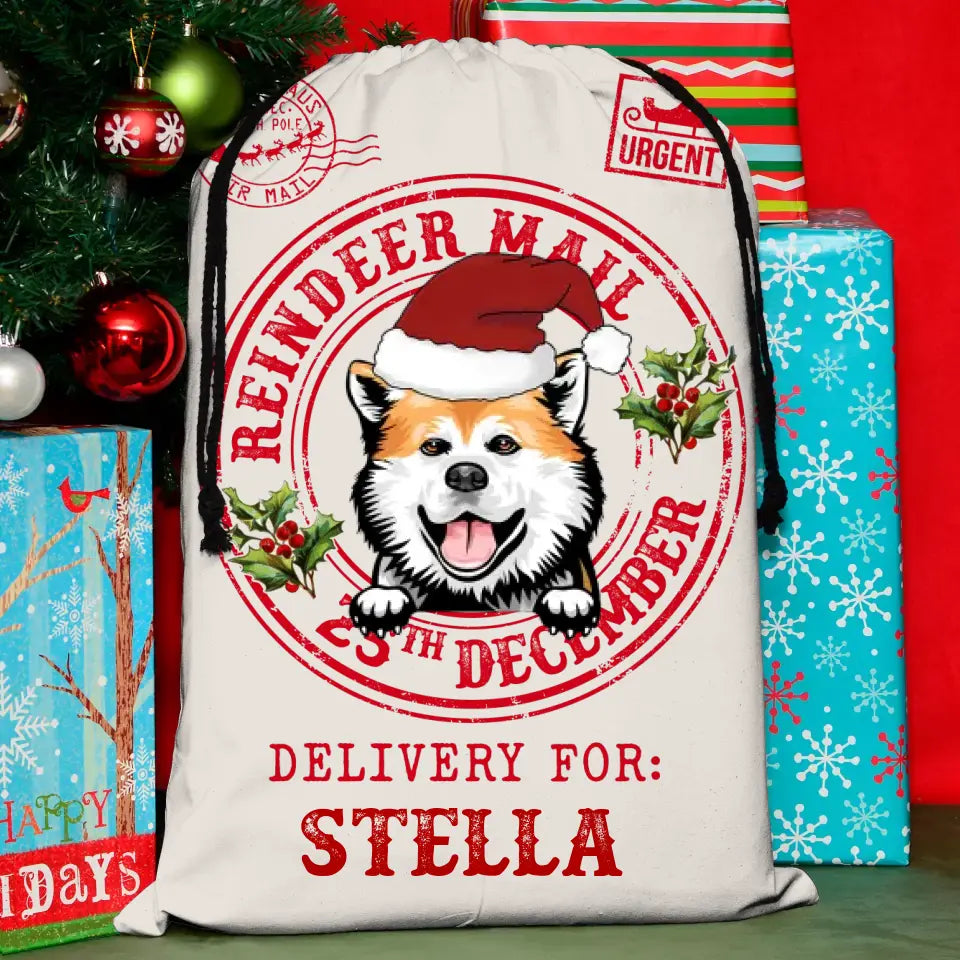 Personalized Dog Santa Sack - Gift Idea For Christmas/Dogs Lover - Reindeer Mail 25th December