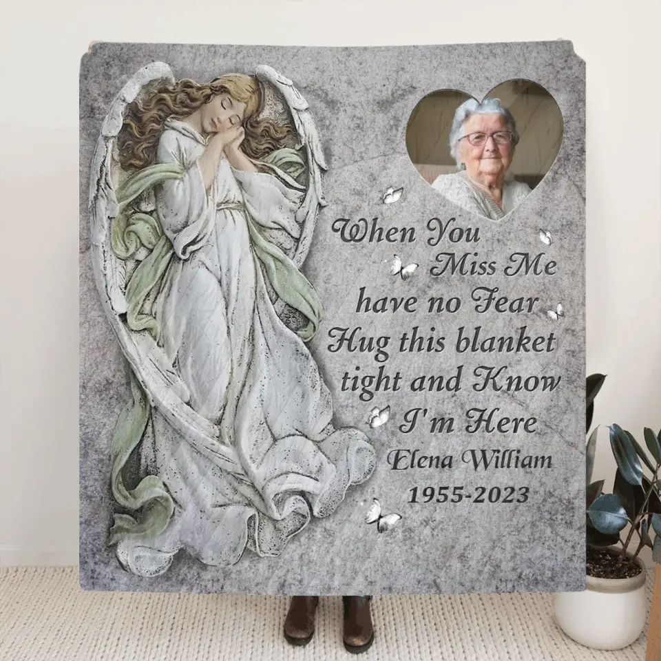 Personalized Memorial Photo Quilt/Fleece Throw Blanket - Memorial Gift Idea for Family - When You Miss Me Have No Fear Hug This Blanket
