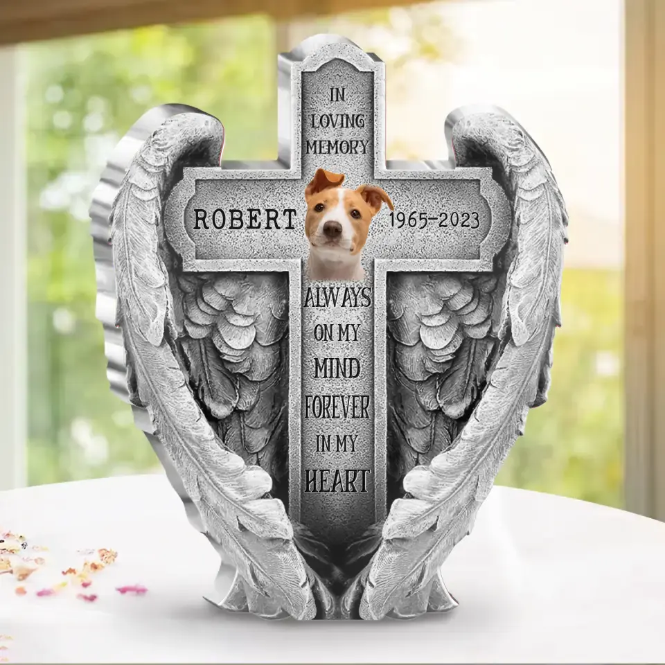 Personalized Memorial Pet Wings Acrylic Plaque - Upload Photo - Memorial Gift Idea For Christmas/Family Member - Always On My Mind Forever In My Heart