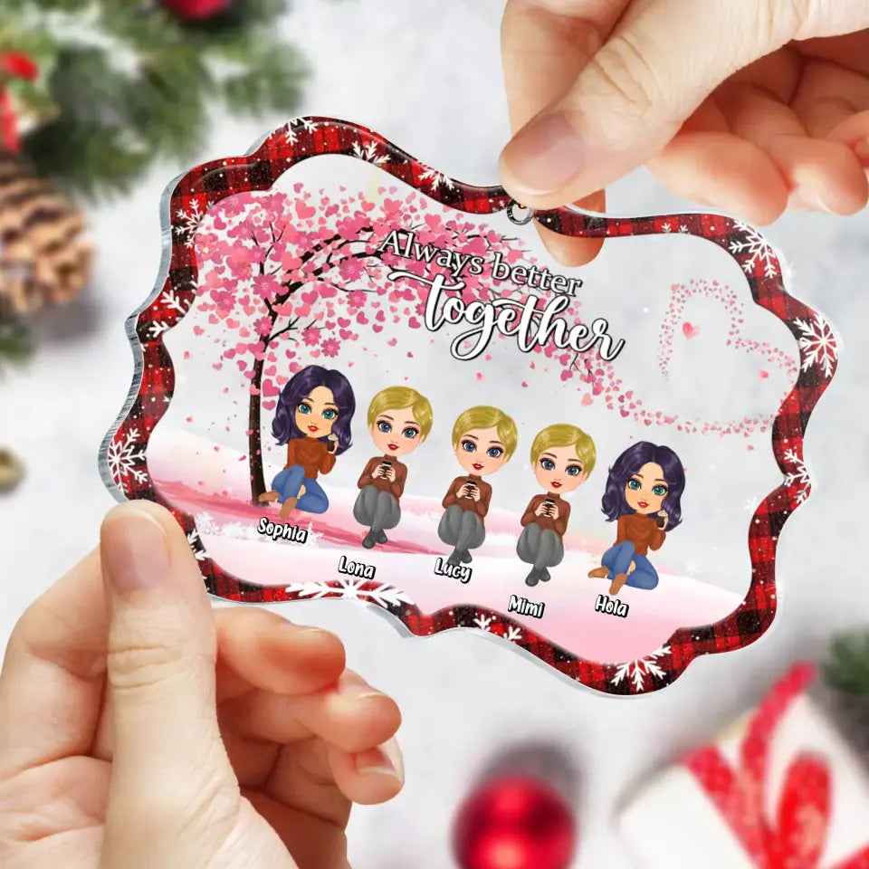 Personalized Besties Rectangle Acrylic Ornament - Gift Idea For Best Friends/Sisters - Up to 5 Girls - Always Better Together