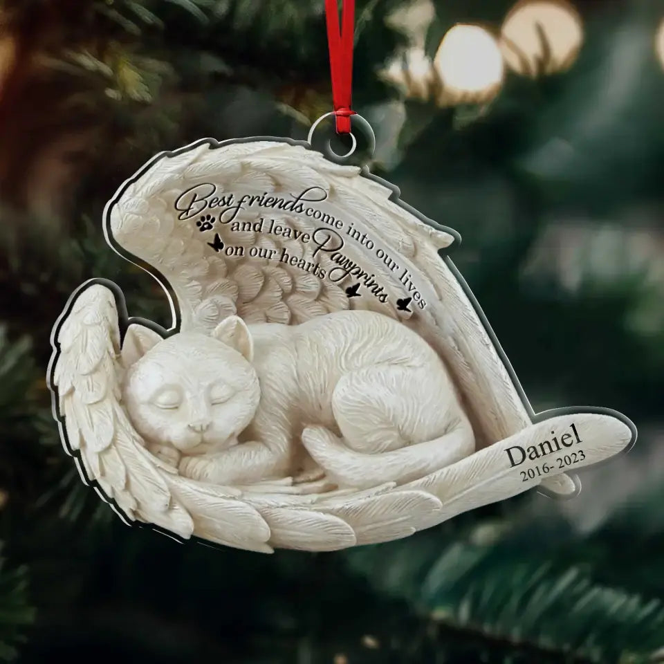 Personalized Angel Cat Memorial Acrylic Ornament - Memorial Gift Idea For Cat Lover - Best Friends Come Into Our Lives And Leave Pawprints On Our Hearts