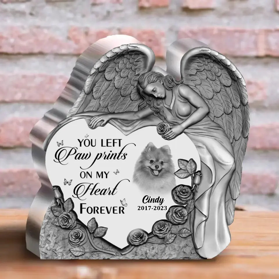 Personalized Angel Praying Memorial Pet Acrylic Plaque - Upload Photo - Memorial Gift Idea For Pet Lover - You Left Paw Prints On My Heart Forever