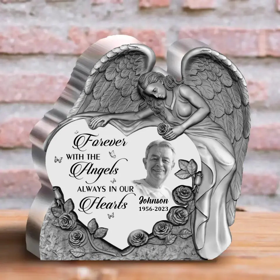 Personalized Angel Praying Memorial Acrylic Plaque - Upload Photo - Memorial Gift Idea - Forever With The Angels Always In Our Hearts