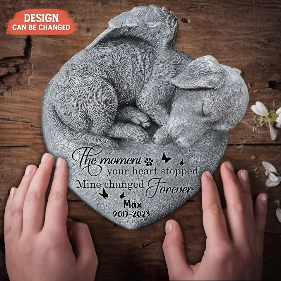 Personalized Memorial Angel Dog Sleeping Acrylic Plaque - Memorial Gift Idea For Dog Lover - The Moment Your Heart Stopped Mine Changed Forever