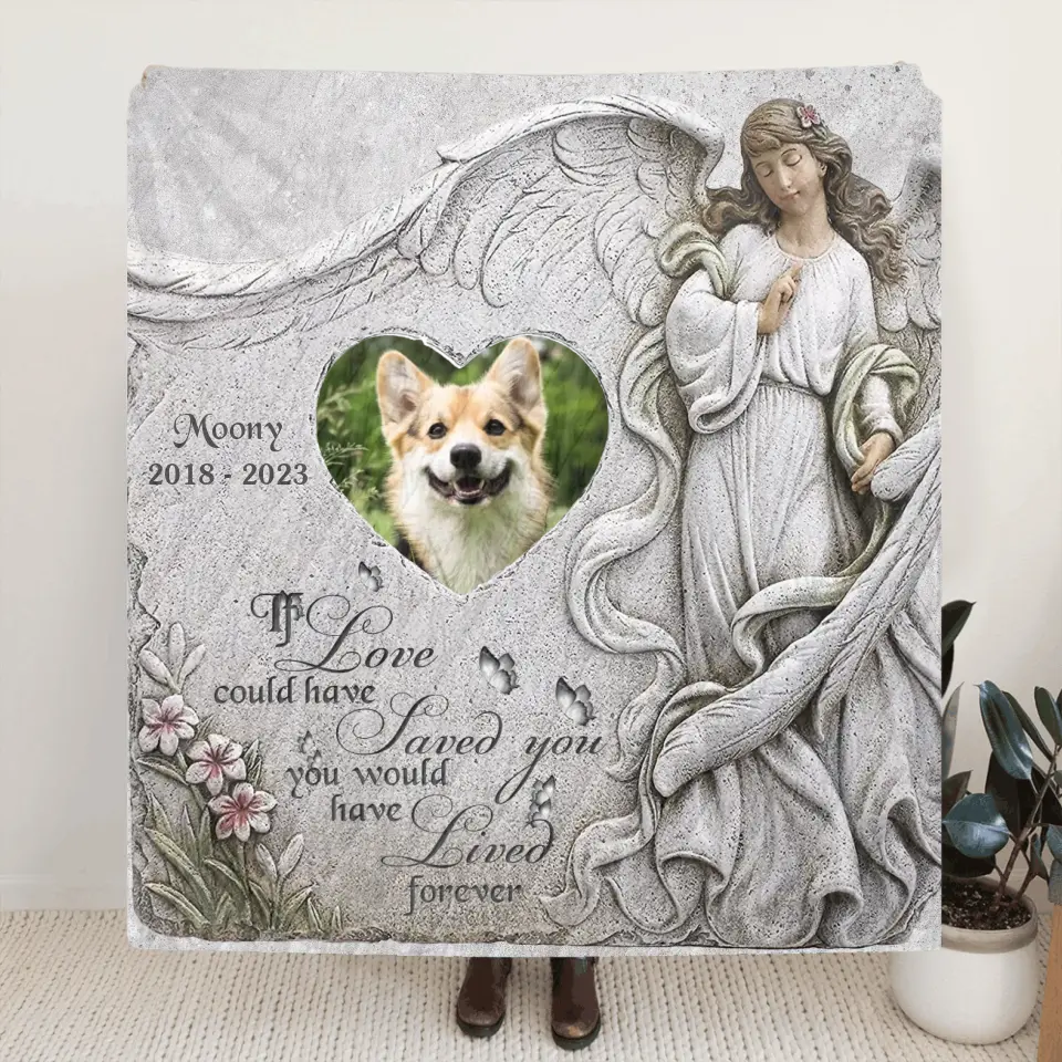 Personalized Memorial Pet Fleece Throw Blanket & Quilt - Upload Photo - Memorial Gift Idea For Pet Owners - If Love Could Have Saved You You Would Have Lived Forever