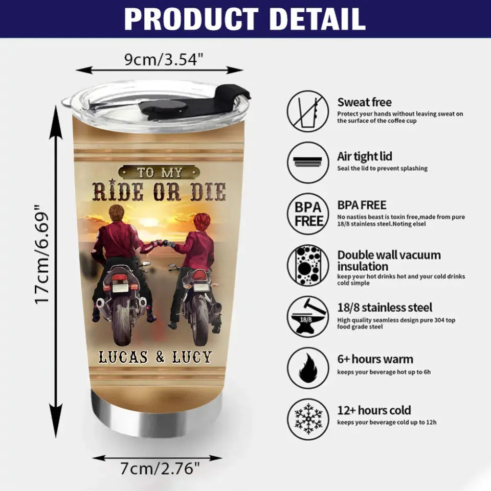 Personalized Couple Biker Tumbler - Gift Idea For Him/Gift To Husband From Wife - You Are The Spark To My Plug