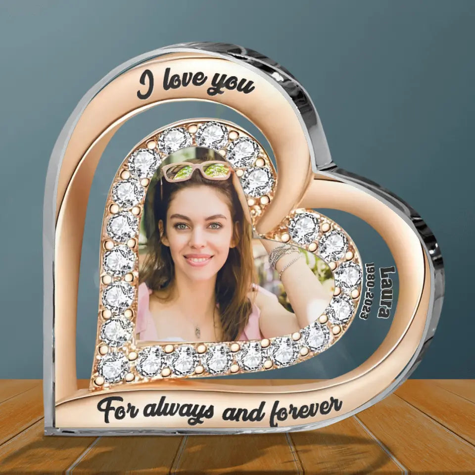 Personalized Memorial Photo Crystal Heart - Memorial Gift Idea For Family Member - I Love You For Always & Forever