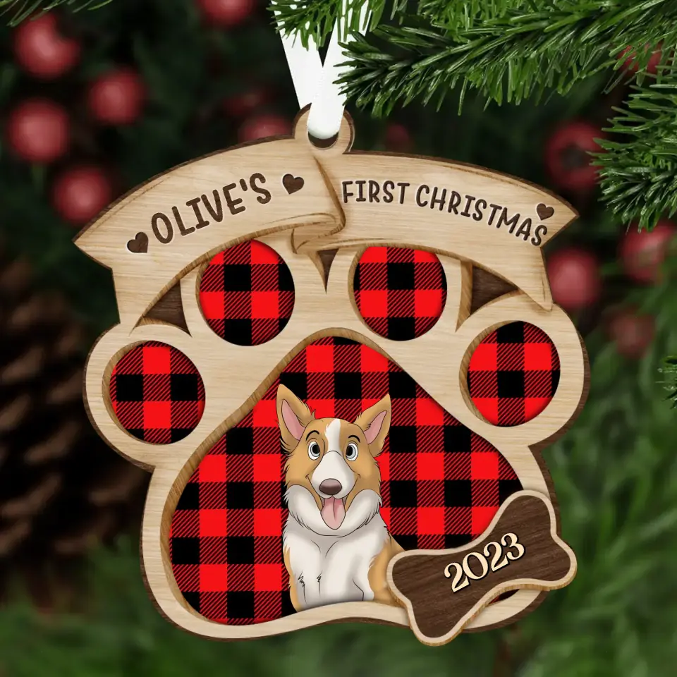 Personalized Dog First Christmas Wooden Ornament - Up to 3 Dogs - Christmas Gift Idea For Dog Lover